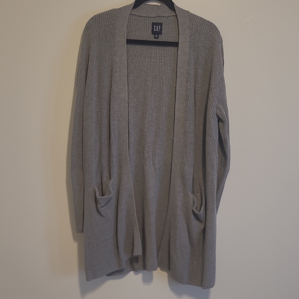 GAP Light Gray Open-Front Ribbed Cardigan with Pockets - Picture 2 of 12